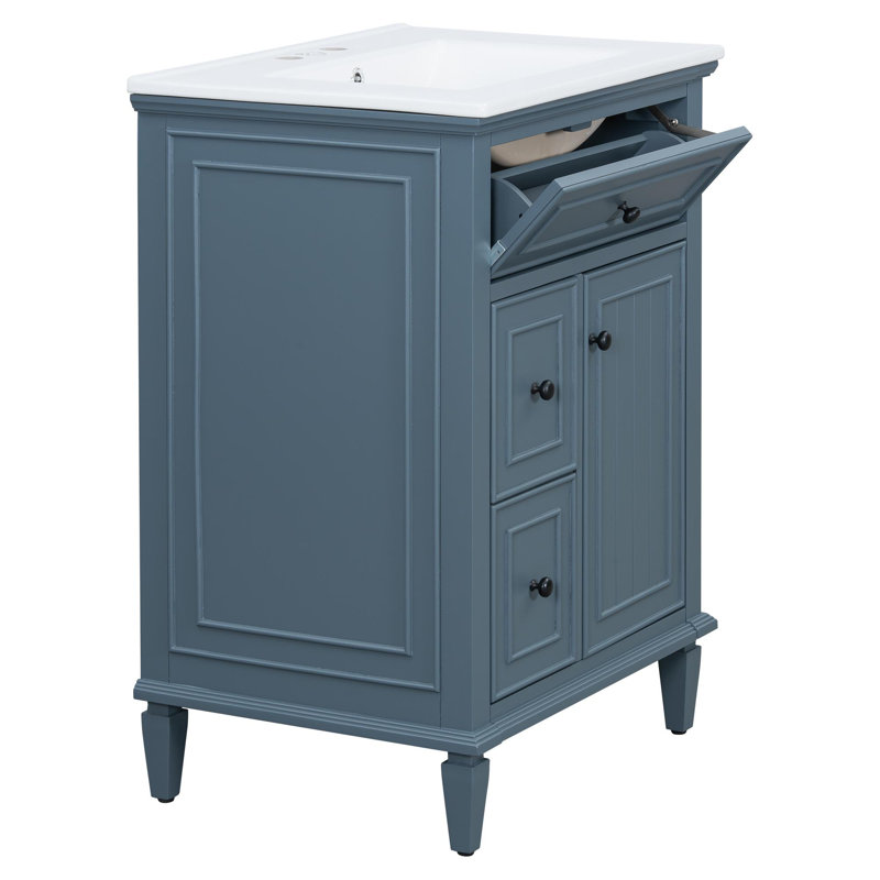 Meuble-lavabo de salle de bain avec lavabo et rangement polyvalent, Blue Grey, 24