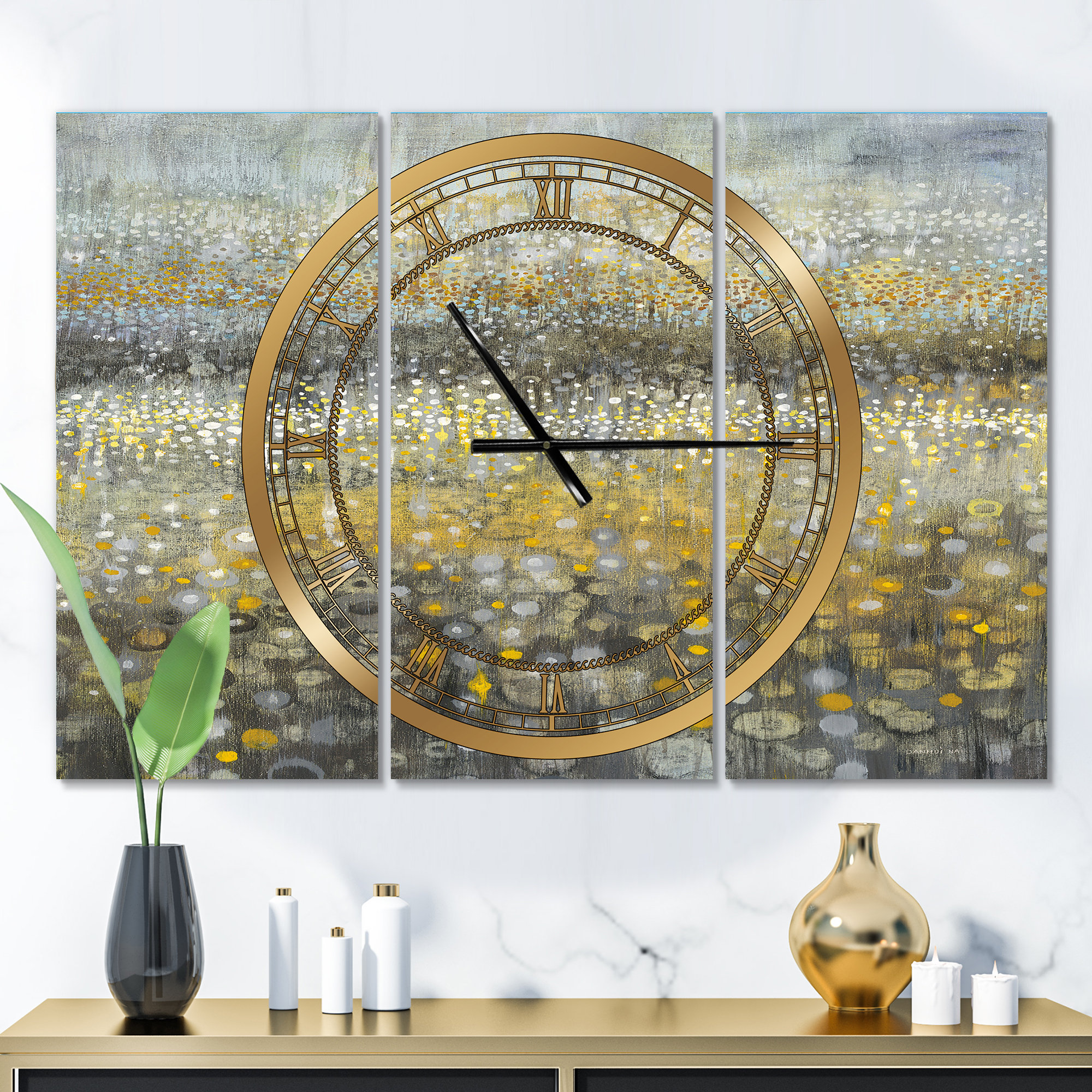 East Urban Home Oversized Galm Abstract III Glam 3 Panel Metal 28" Wall ...