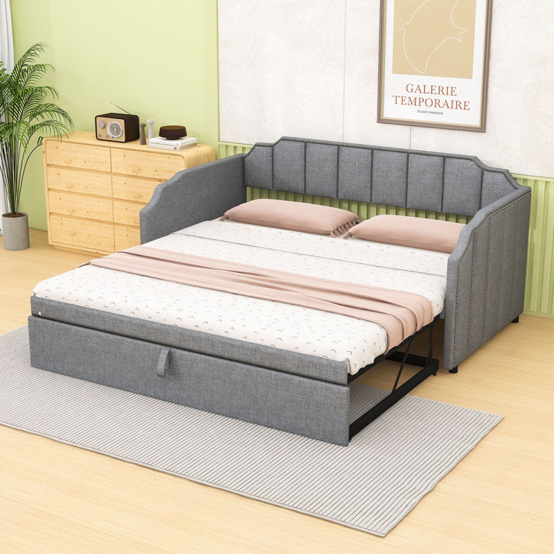 Lit de jour avec couchette escamotable et ports de charge USB, Gris