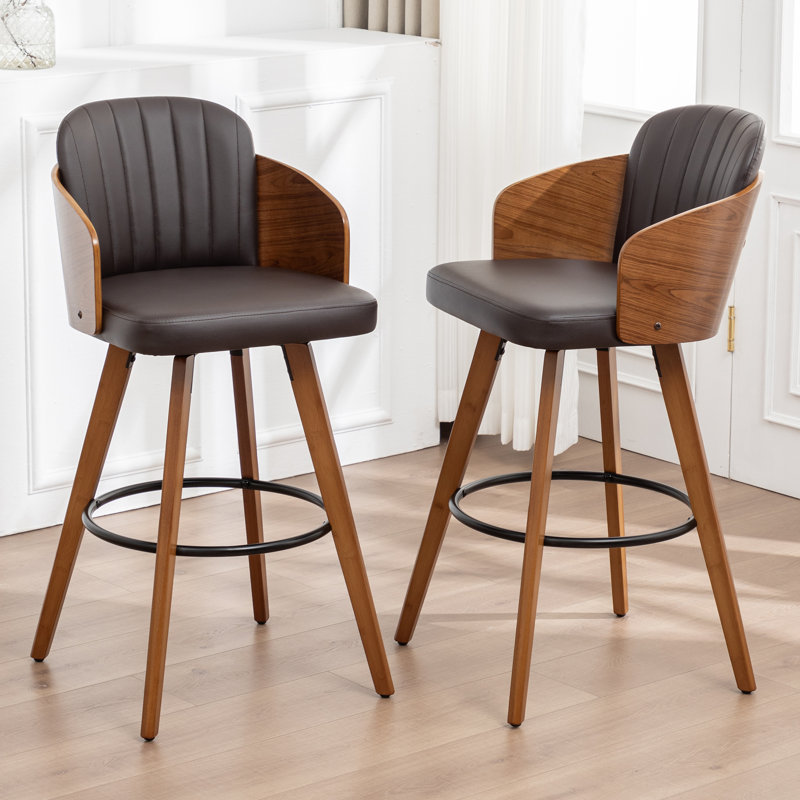 Tabourets pivotants en similicuir Ljubka, Tabouret de comptoir (siège d'une hauteur de 29,1, Brun