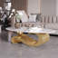Table basse moderne avec plateau en faux marbre et base en acier inoxydable-1272732447
