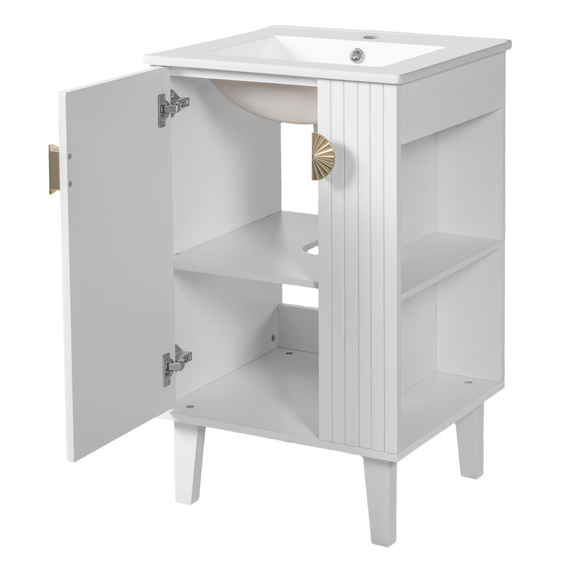 Meuble-lavabo de 20 po avec lavabo en céramique, Blanc