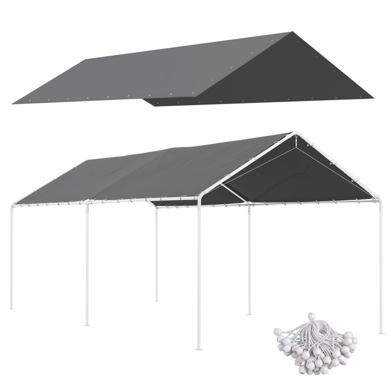 Housse de remplacement pour auvent 10 'X 20' pour abri d'auto, housse de tente de garage portative résistante aux rayons UV et à l'eau pour abri d'auto avec cordes élastiques