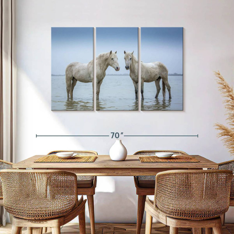 Standing Camargue Horses, 36" H x 57" W