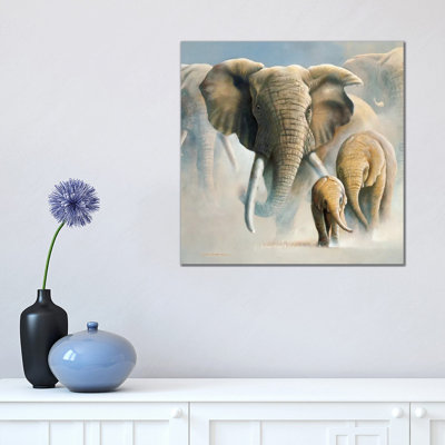 Running Elephants II by Jan Weenink - Wrapped Canvas Painting