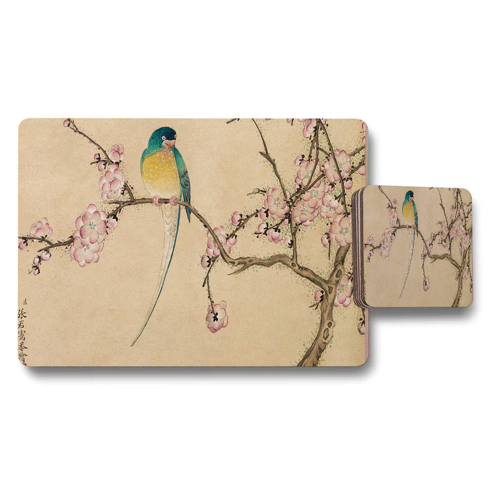 Blue Kingfisher On Plum Blossom Placemat And Coaster Set