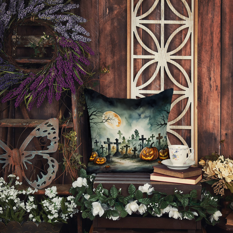 Coussin décoratif intérieur / extérieur en polyester More / Spooky More Spooky Halloween, 14 po x 14 po