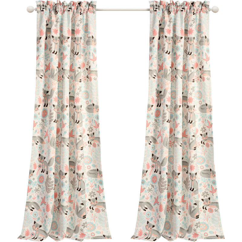 Lush Decor Pixie Fox Room Darkening Curtain Panels Pair Drapes (Set of 2), Gray/Pink