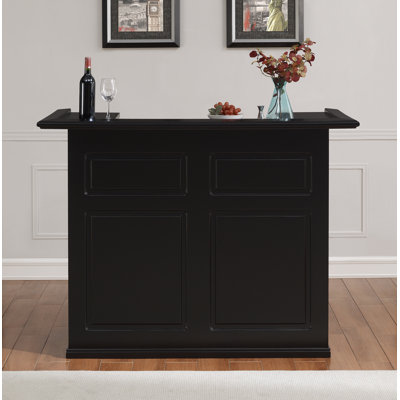 American Heritage Trenton Solid Wood Home Bar - Black Finish with Decorative Front Panels, Adjustable Shelves, Wine Glass Storage & Locking Cabinet