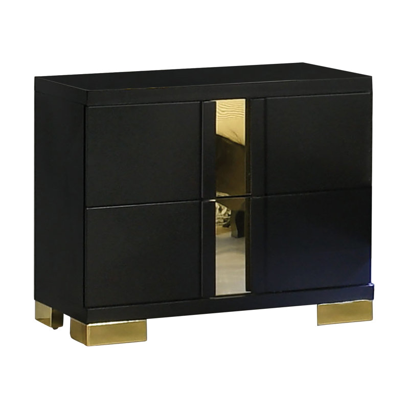 Table de chevet, noir / or, Noir