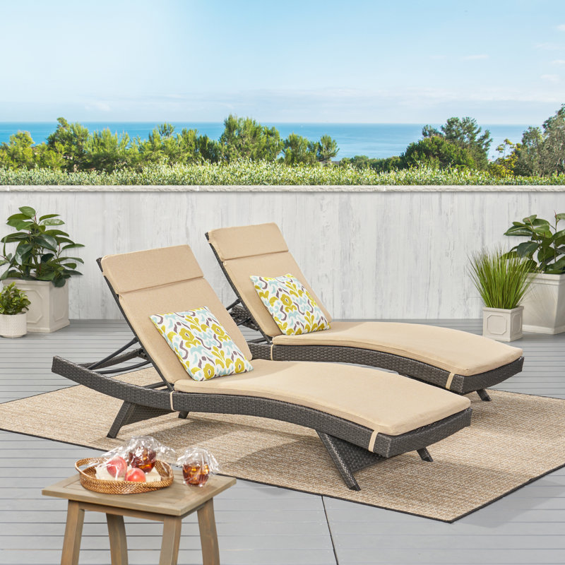 Billur 79.5" Long Reclining Chaise Lounger Set with Cushions, Textured Beige