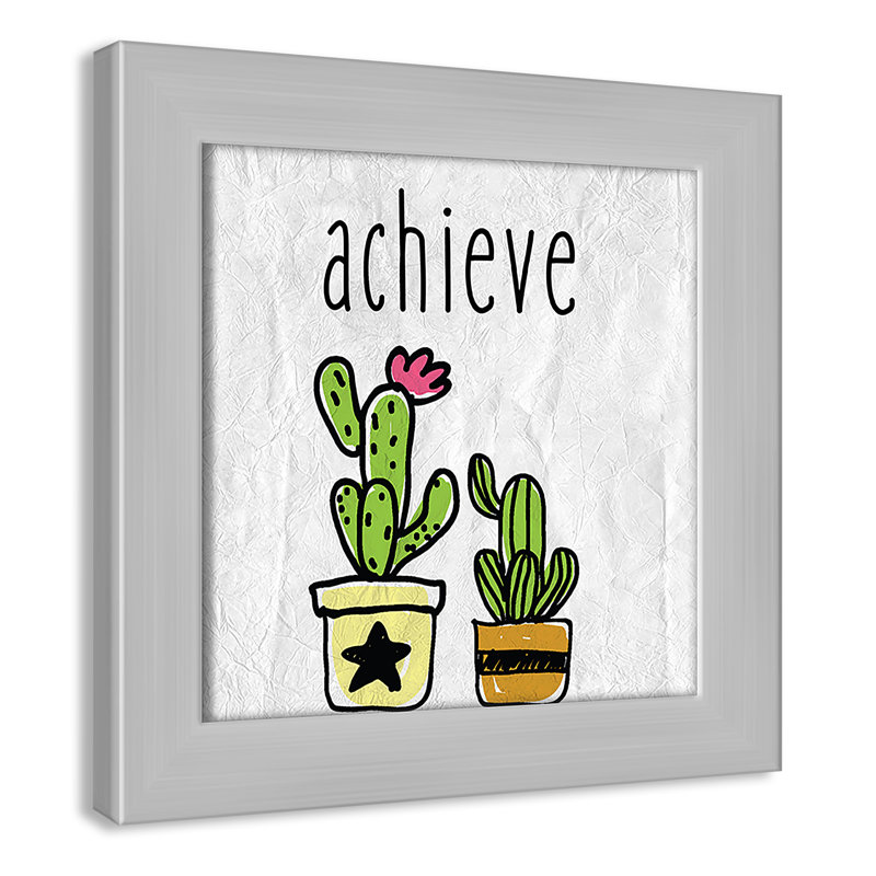 Impression sur papier Cacti C, Encadré plat argent, H 8 po x l 8 po x P 0,6 po