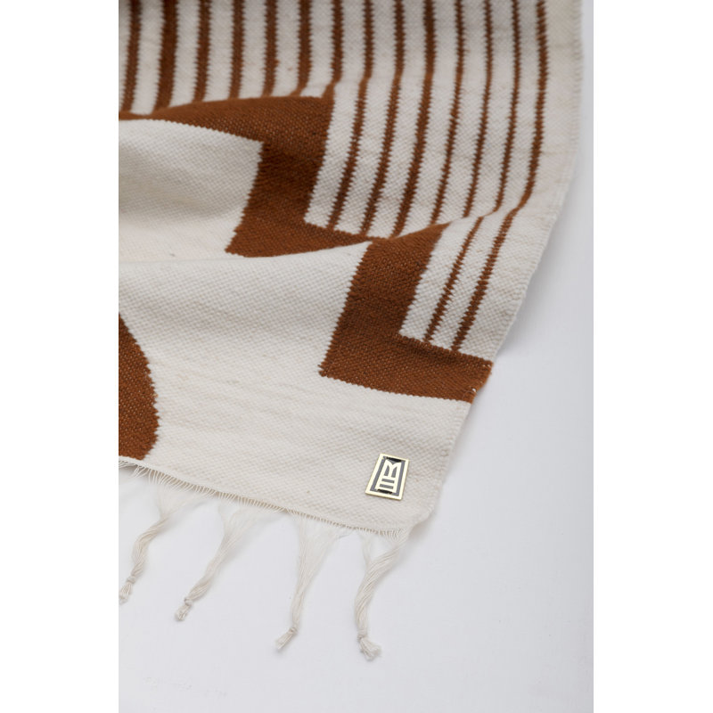 Centro Sheep Wool Handwoven Tapestry, Aged Bronze Wall Mount, Ivory & Lapis Blue, Ivory/Terracota