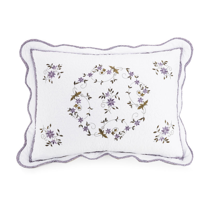 White Twin Cotton Embroidered Quilt Set with Shams