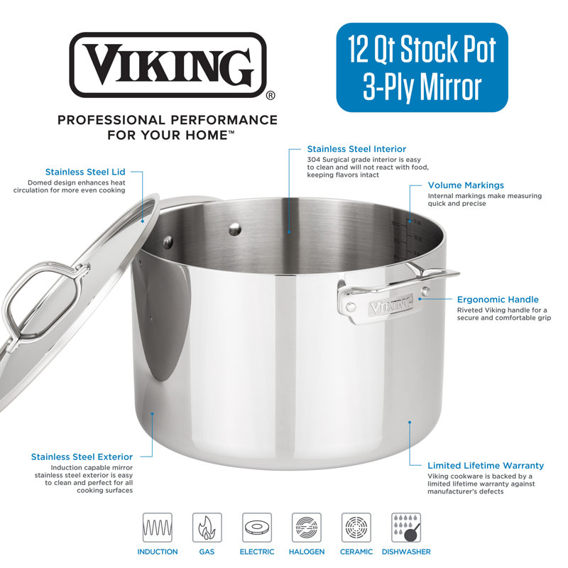 Viking 12-Quart Stainless Steel Stock Pot with Lid