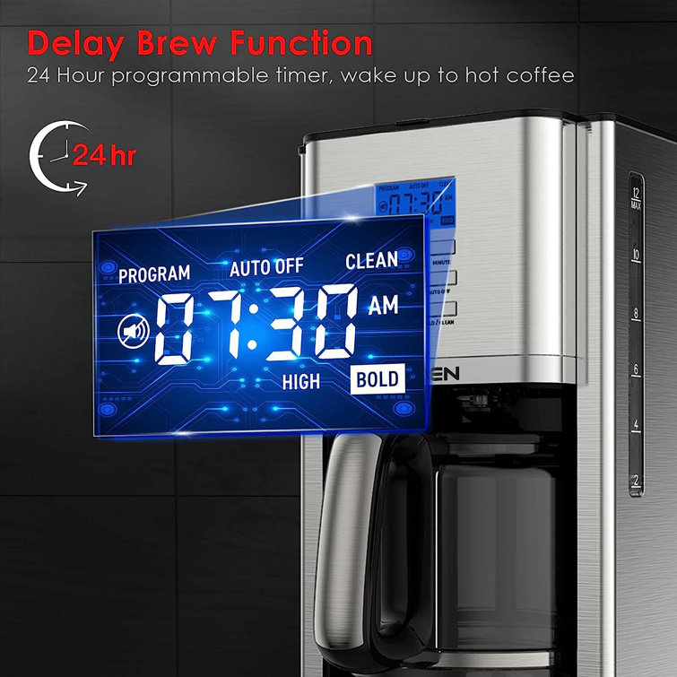 Clearance 12-Cup Coffee Maker,Drip Coffee Machine with Glass Carafe, Keep  Warm, 24H Programmable Timer, Brew Strength Control, Touch Control