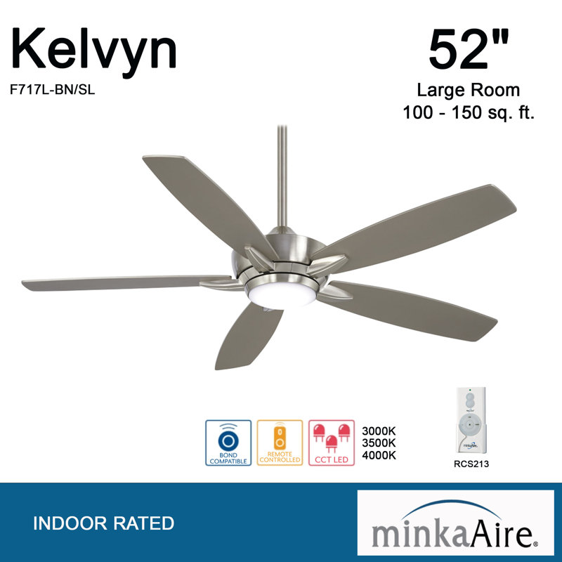 Kelvyn 52" Brushed Nickel Ceiling Fan with Silver Blades and LED Light