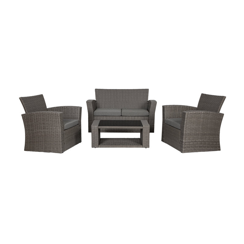 Tisdale 4-Piece UV Resistant Outdoor Conversation Set with Cushions, Gray Performance, Gray