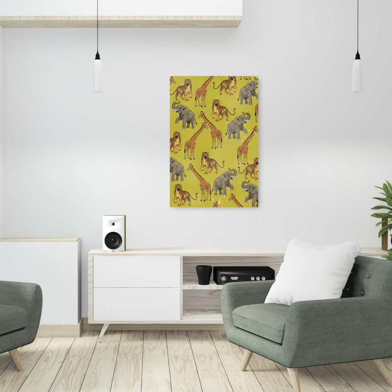 Art mural safari, éléphant et girafe, 36" H x 24" W
