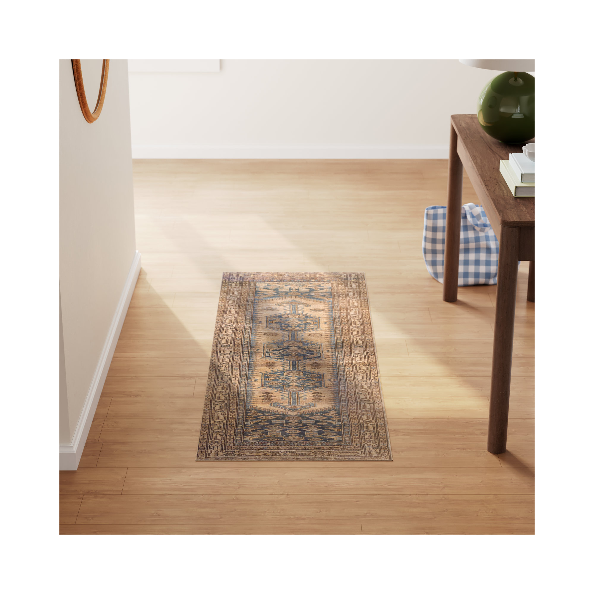 Blue/Brown/Tan Rug, Runner 3' x 12'