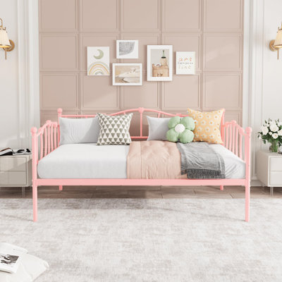 Twin Size Daybed, Metal Sofa Bed Frame, Pink, Twin Size Space-Saving Multifunctional Furniture for Living Room, Bedroom