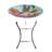 Liviana Outdoor Glass Bird Bath with Handpainted Hummingbird and Flower Design, Foldable Metal Stand, Bath or Feeder Use, 18-Inch