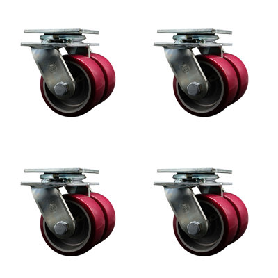 Ensemble de roulettes pivotantes doubles en poly sur roues en aluminium 4 pouces avec roulements à billes SCC