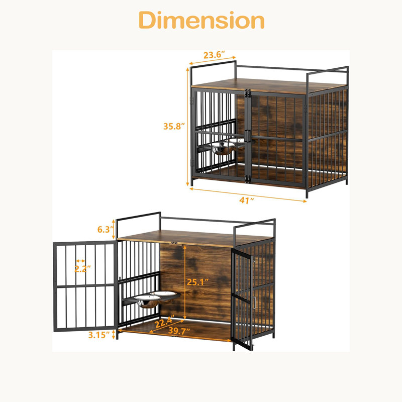 Cage pour chien de style cage pour meubles pour grands chiens d'intérieur robuste 41 po, Brun