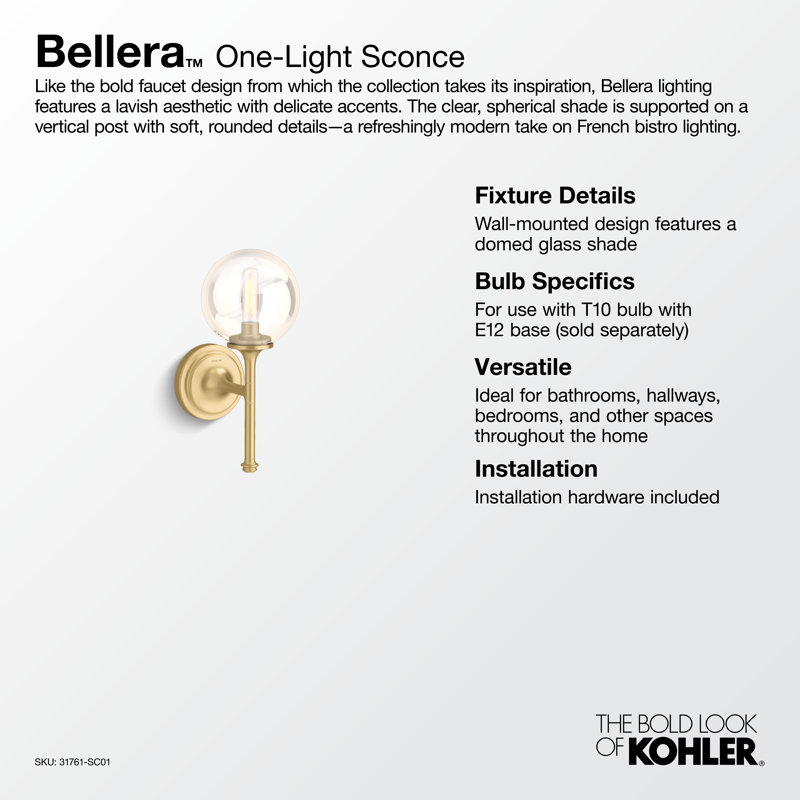 Bellera™ 1 Light Indoor Wall Sconce with Globular Glass Shade, Brushed Moderne Brass