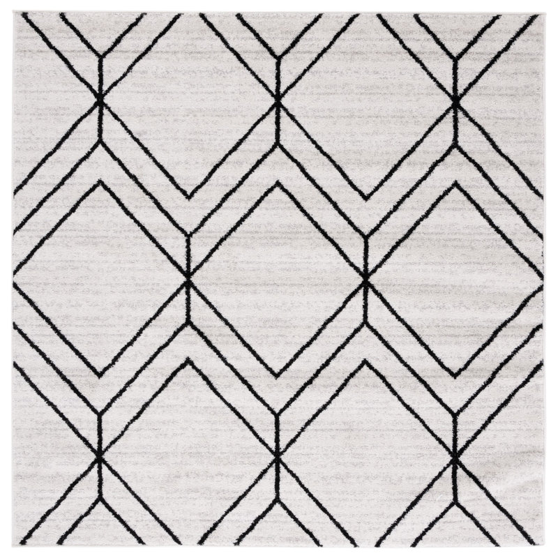 Cargian Geometric Light Gray/Black Area Rug, Square 6'