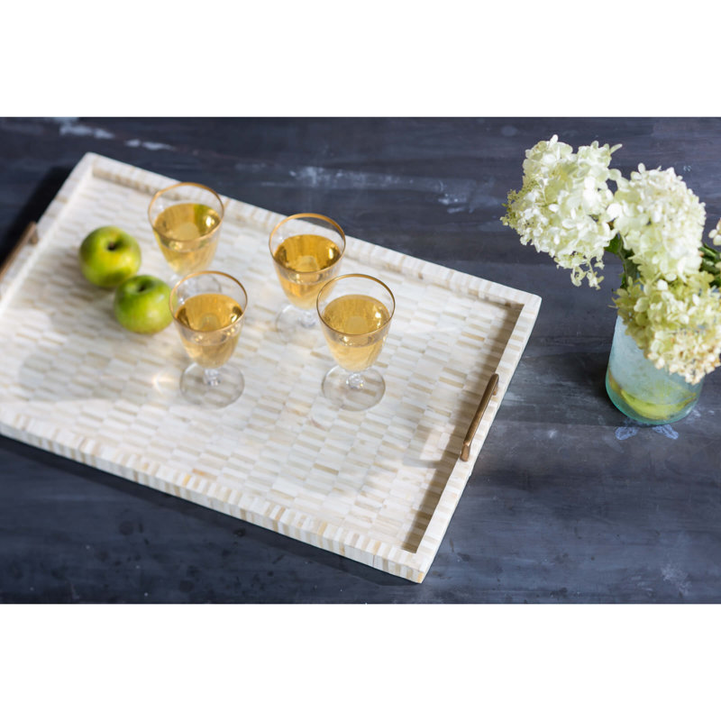 Multi-Tone Bone and Brass Rectangular Serving Tray