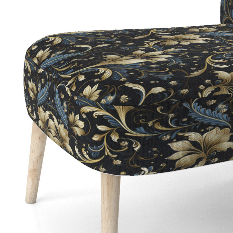 Gold And Blue Luxury Damask Serenade - Upholstered Bohemian & Eclectic Accent Side Chair