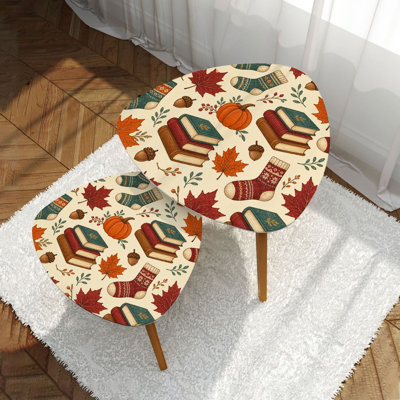 Ensemble de 2 tables gigognes autoportantes modernes et minimalistes avec tables de chevet en érable rustique et automne
