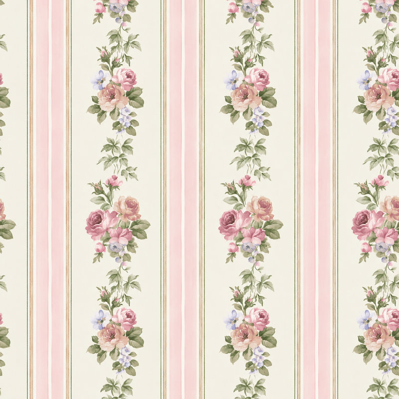 Rouleau de papier peint lisse L 32,7 pi x l 20,5 po Clarksville, Rose / blanc / vert