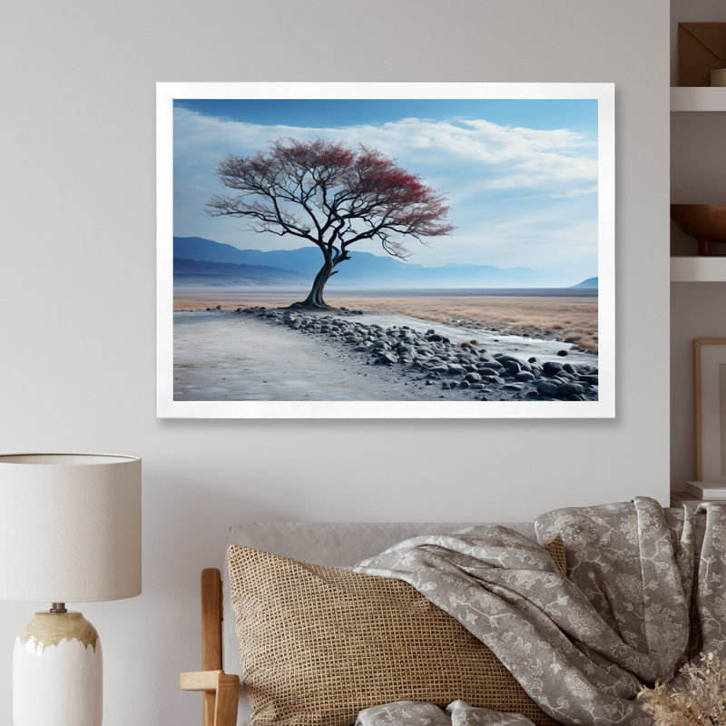 Ciel, ciel, horizon, arbre, H 30 po x l 40 po x P 1,5 po, Cadre simple blanc