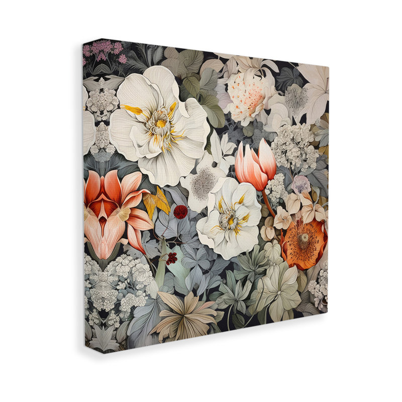 Art mural rétro sur toile, motif de fleurs rétro par Lazar Studio, H 36 po x l 36 po