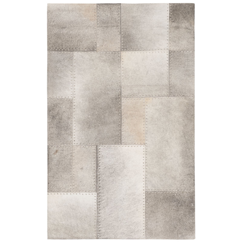 Geometric Handwoven Leather Rug with Studio Felt, Rectangulaire 3 pi x 5 pi