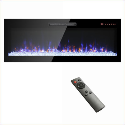 Electric Fireplace 60 Inch Wall-Mounted/Recessed with Remote, Multi-Color Flame | Electric | Tempered Glass+Sheet Metal+Plastic