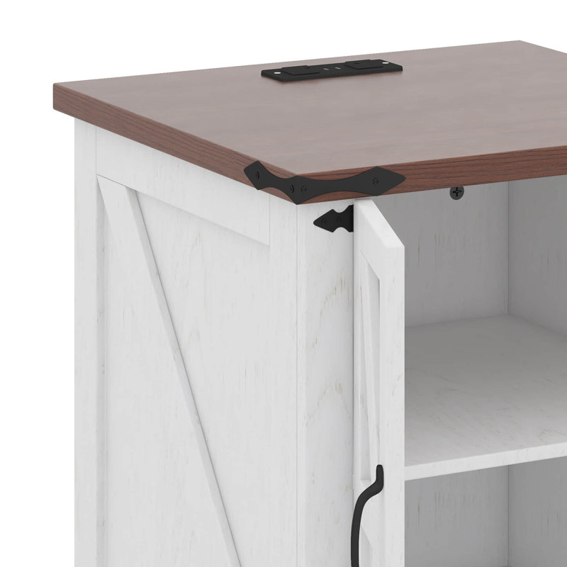 Table de chevet de ferme avec station de charge, table de chevet en bois rustique avec portes de grange et tablette réglable, tables de bout polyvalentes