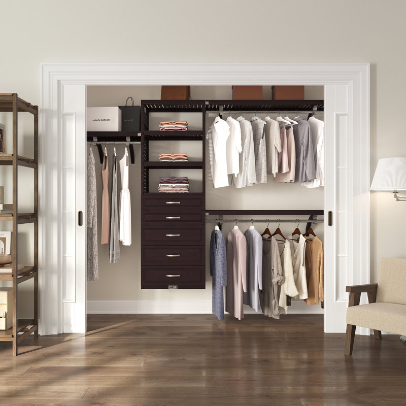 John Louis Home Solid Wood Walk-In Closet System with 5-Drawers, Espresso