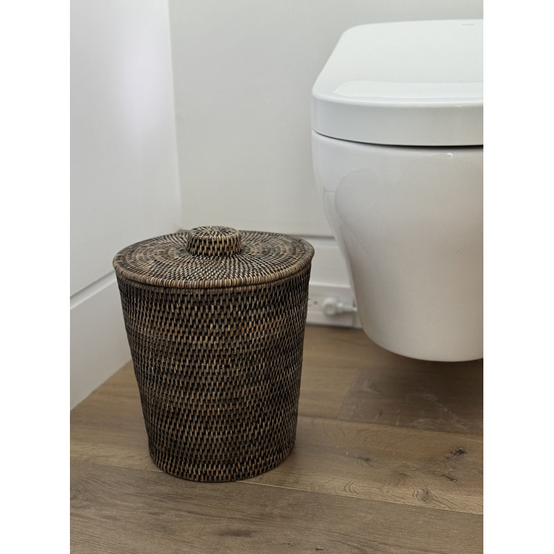 Everard Wicker/Rattan Manual Lift Trash Can, Black Wash