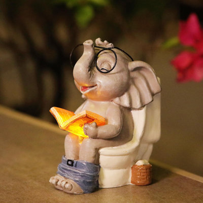 Elephant Statue Solar Outdoor Garden Decor