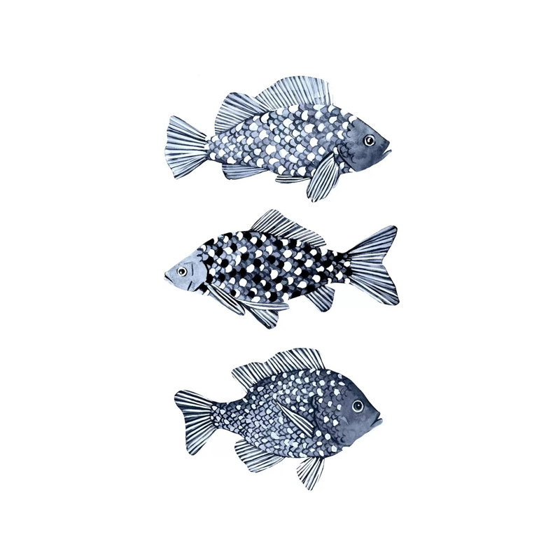 «Blue Fish I» par Emma Scarvey - peinture sur toile tendue, H 26 po x l 18 po x 1,5 po