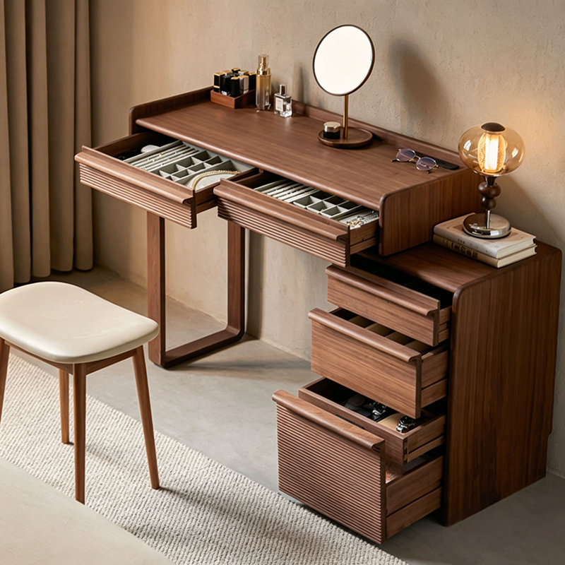Solid Black Walnut Integrated Storage Drawer Makeup Vanity, 30.71" H x 39.37" W x 15.75" D