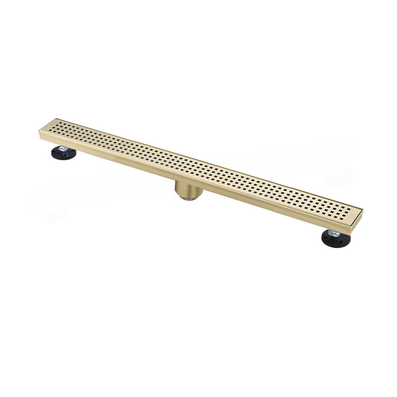 28 Inches Linear Shower Drain, Included Hair Strainer And Leveling Feet, Brushed Gold