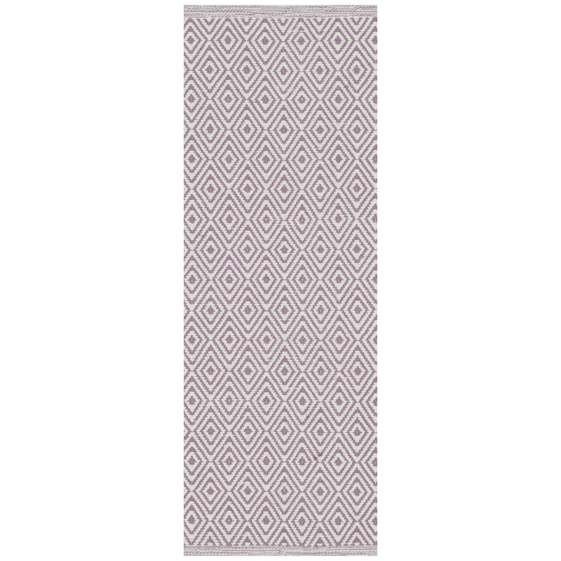 Tapis ivoire / mauve en coton tissé à plat à la main à motif géométrique Akihiro, Rond 6 pi