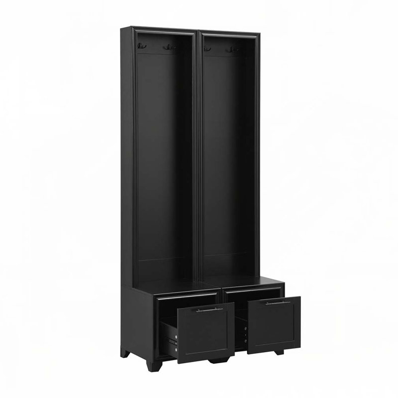 Hallway Hall Tree with Storage Drawers, Black