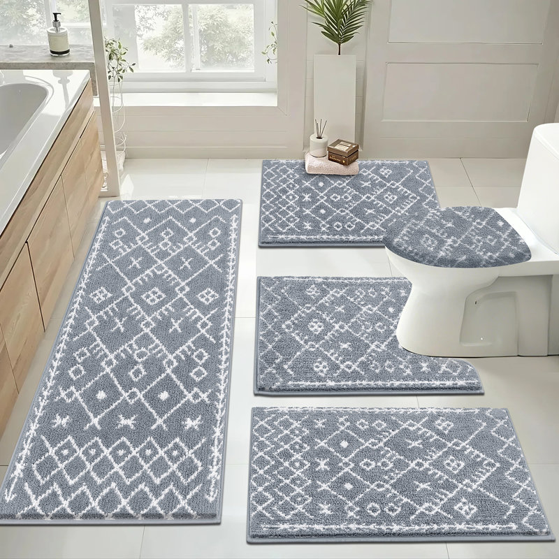 Absorbent Bath Rug Bathroom Mat(Set of 5), Gray