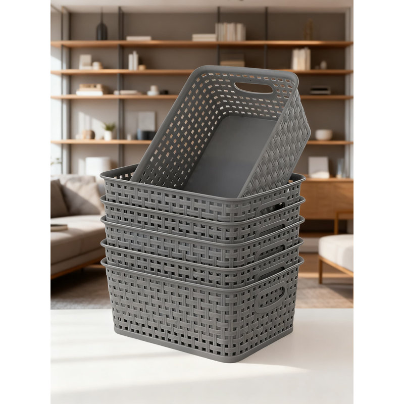 6-Pack Plastic Storage Baskets With Mesh Design For Organization, Ventilation And Space-Saving Stackable Storage Solution For Home, Office, Craft And Bathroom