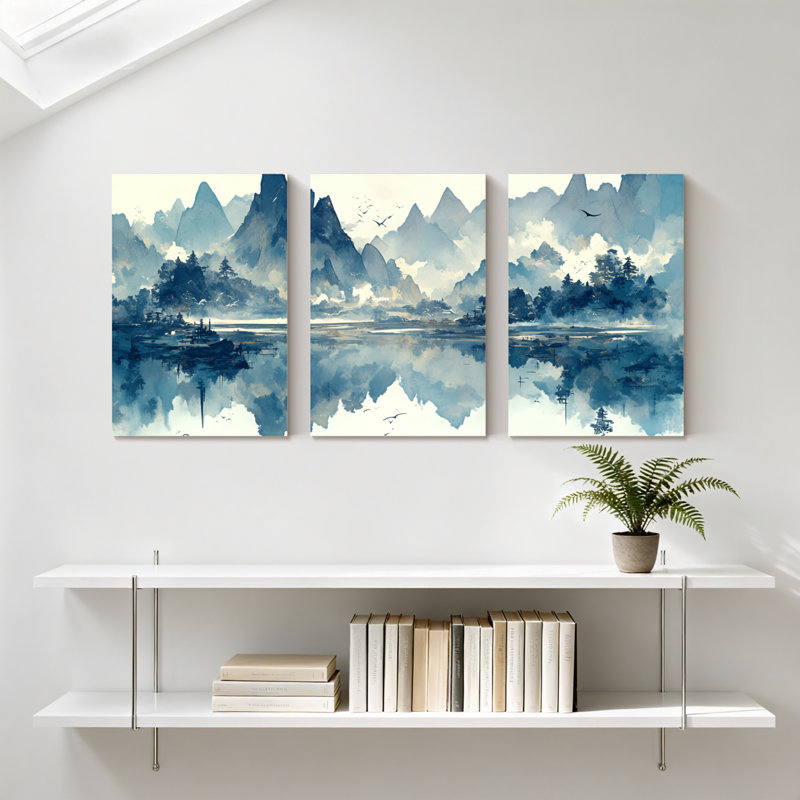 «Landscape & Nature Mountain Lake Reflection Landscape», ensemble de 3 impressions sur toile, H 30 po x l 60 po